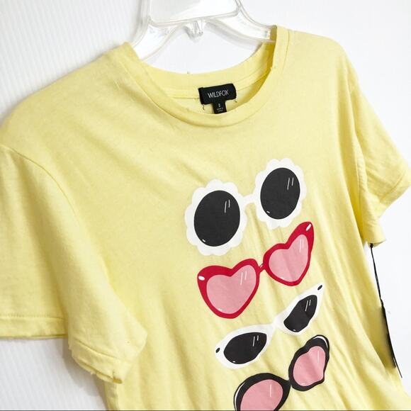 Wildfox Yellow Sunnies Keke Sunglasses Graphic Tee NWT Small - Picture 8 of 10